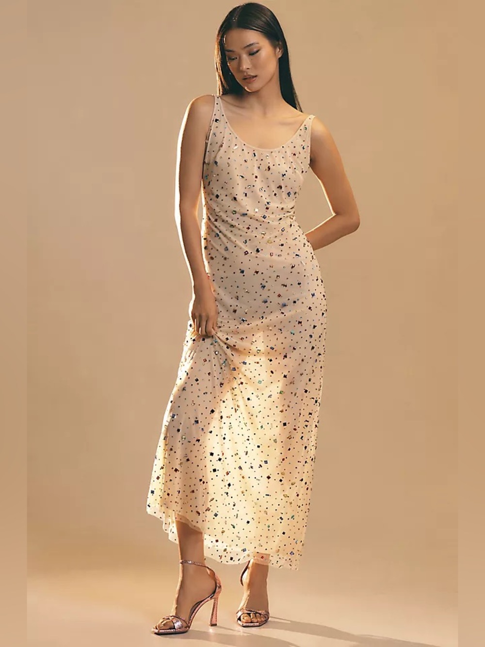 Brand New LET ME BE  Bejeweled Mesh Maxi Dress